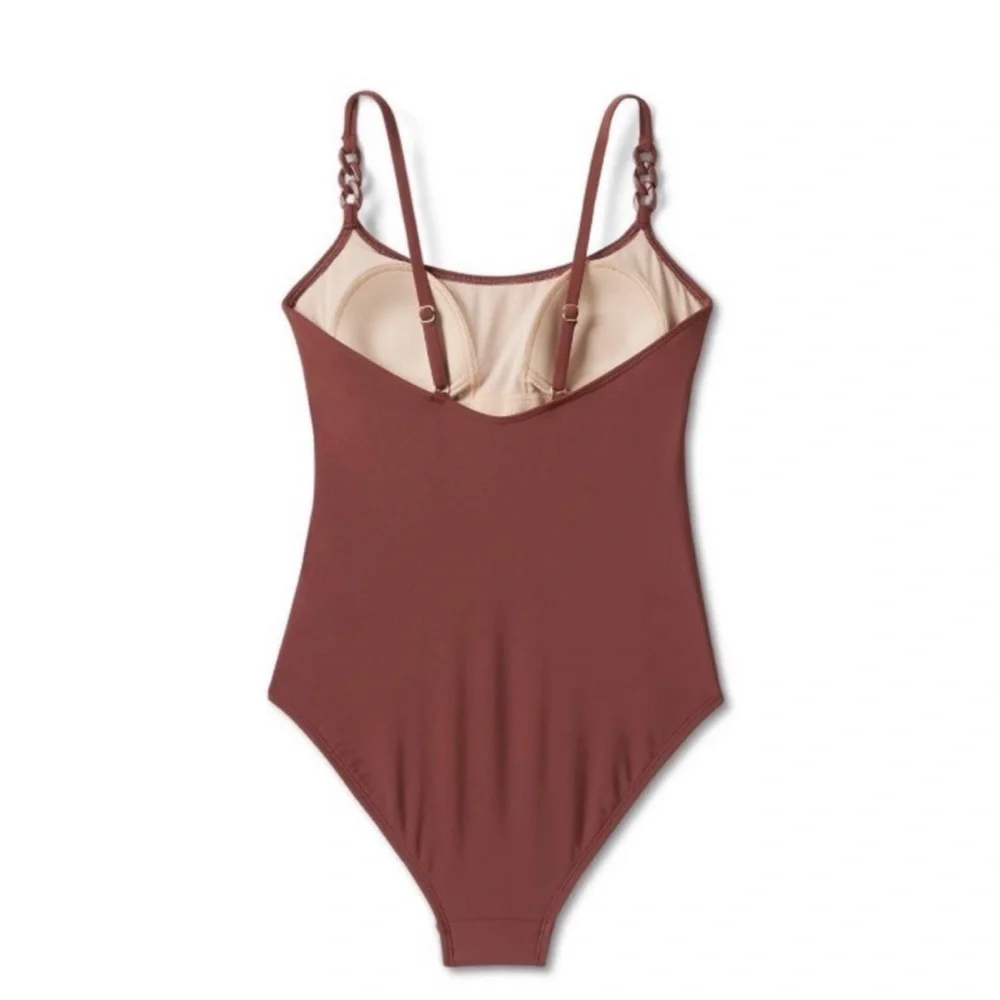 NEW Chain Link Medium Coverage One Piece Swimsuit Kona Sol Brown Bikini Women’s‌